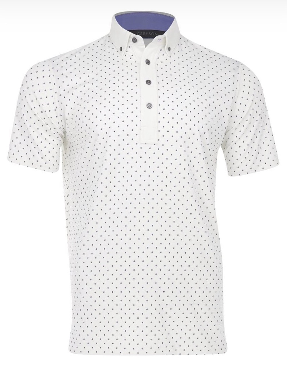 Greyson White Polo with Small Navy Dot Pattern